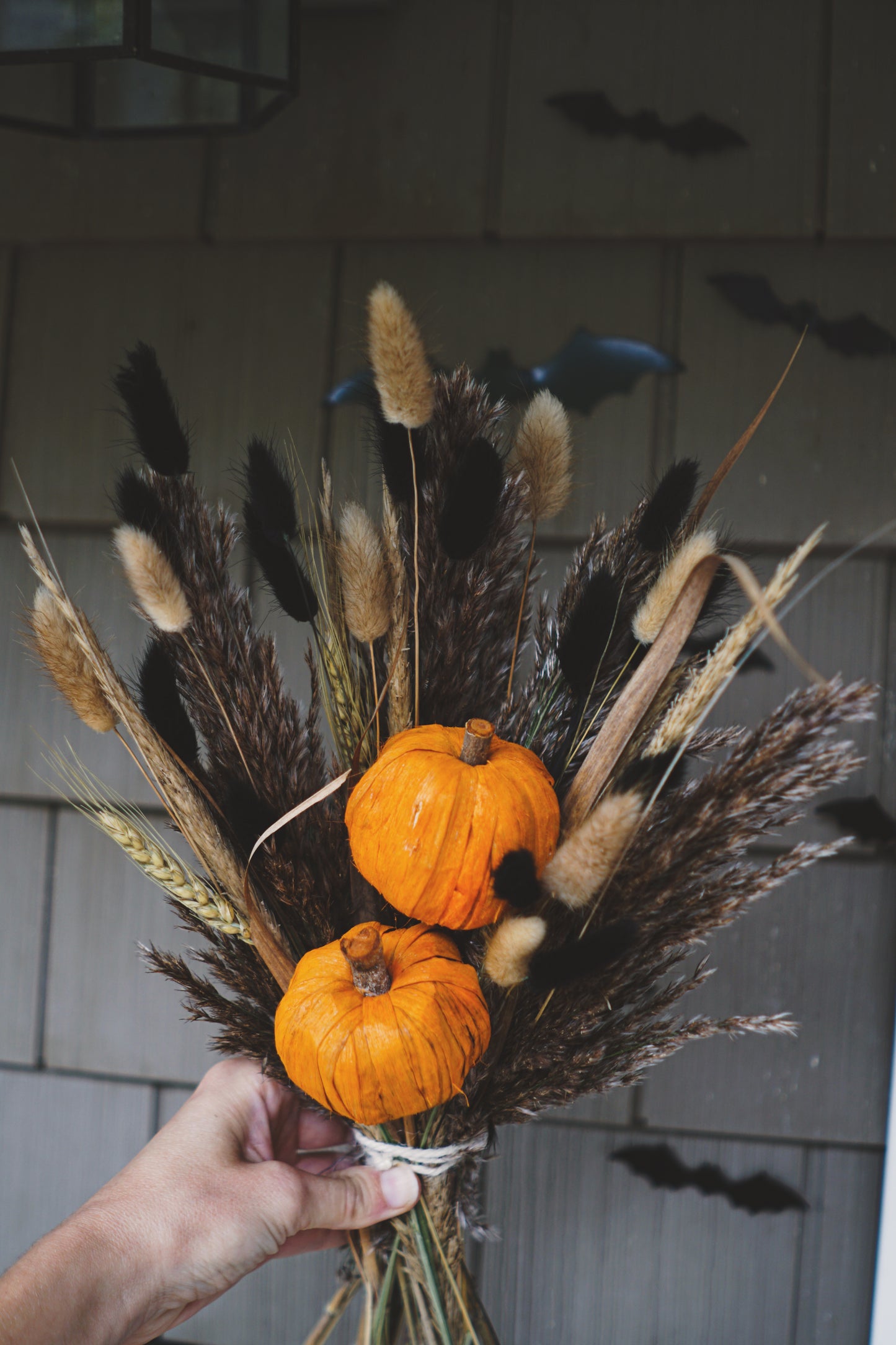 Wooden Double Pumpkin Dried Bouquet