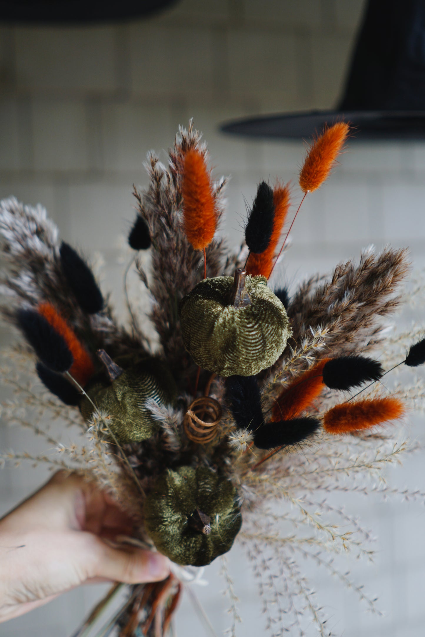 Small Velvet Green Pumpkin Dried Bouquet