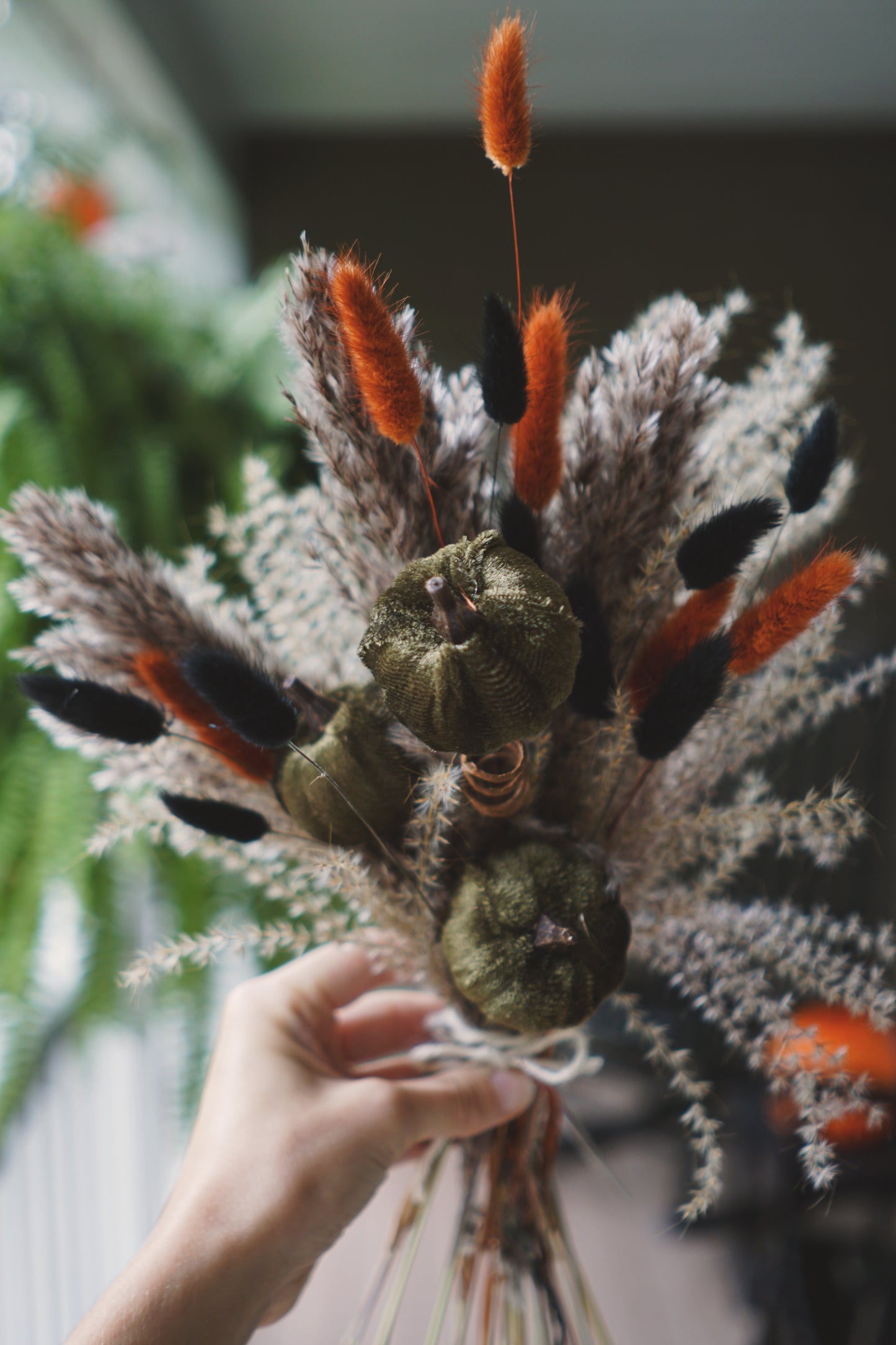 Small Velvet Green Pumpkin Dried Bouquet